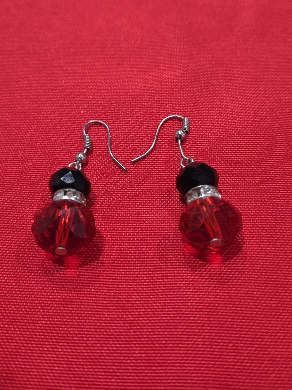 Red and Black Crystal Drop Earrings